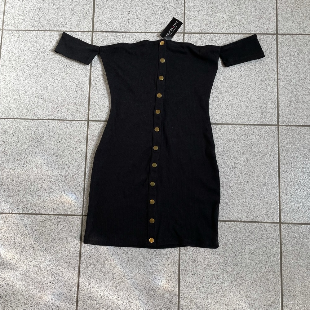 Black off the shoulder mini dress